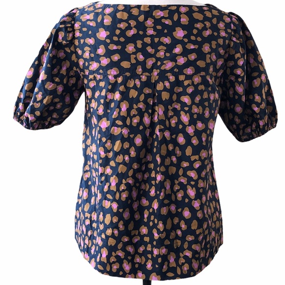 J. Crew Marlene blouse top animal print puff sleeve navy purple XXS like new - Picture 7 of 11